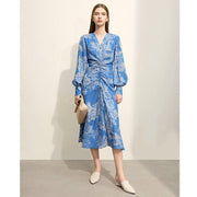 V-neck chiffon dress with Chinese print, view 3 - MRSLM