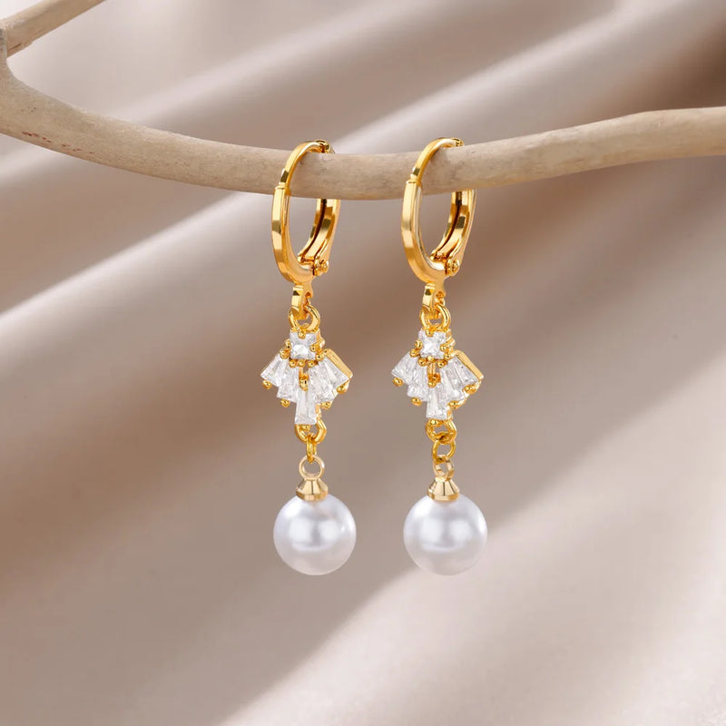 butterfly imitation pearl dangle earrings, view 9 - MRSLM