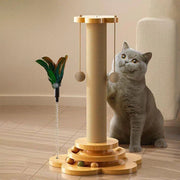 two-tier wooden cat scratching tower, view 4 - MRSLM