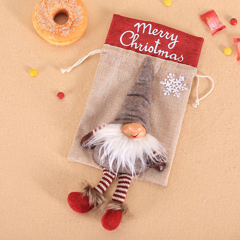 Christmas gnome burlap gift bag, view 4 - MRSLM