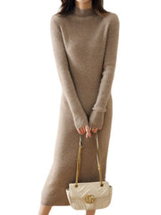 Women's slim-fit long knitted wool dress, view 5 - MRSLM