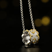 brushed silver zircon flower necklace, view 2 - MRSLM