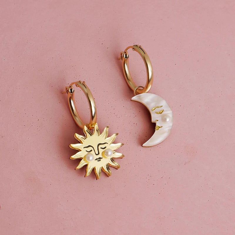 sun and moon shell pearl hoop earrings, view 7 - MRSLM