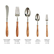 rosewood handle stainless steel flatware set, view 2 - MRSLM