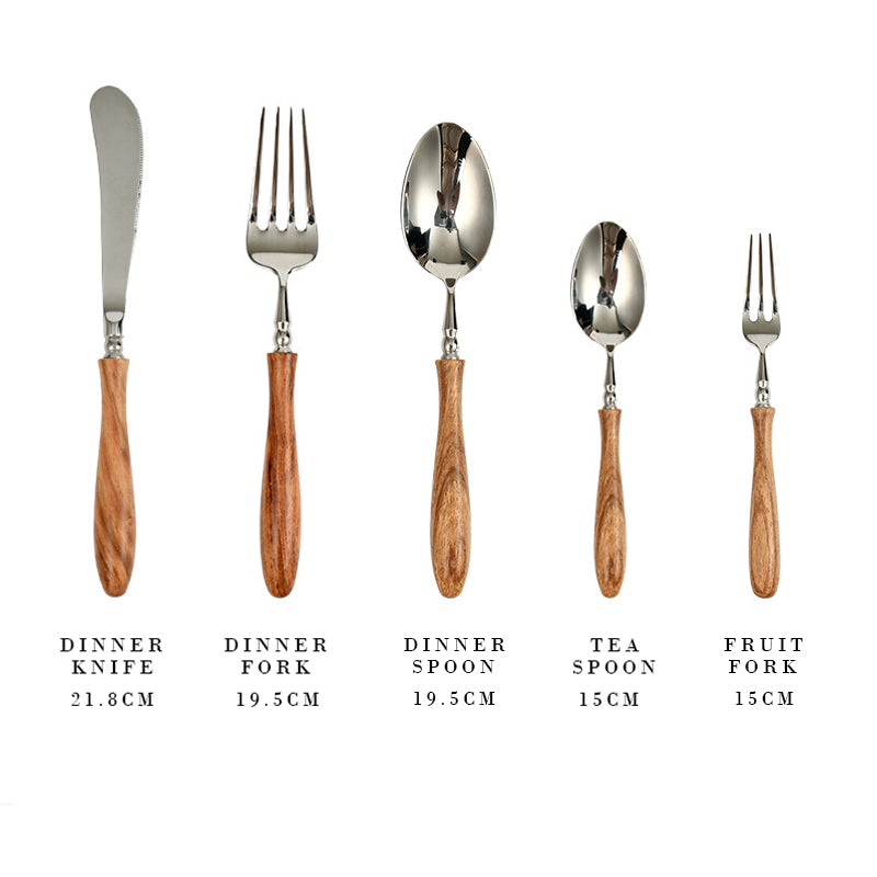 rosewood handle stainless steel flatware set, view 2 - MRSLM
