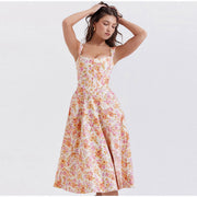 printed spaghetti strap midi dress, view 8 - MRSLM