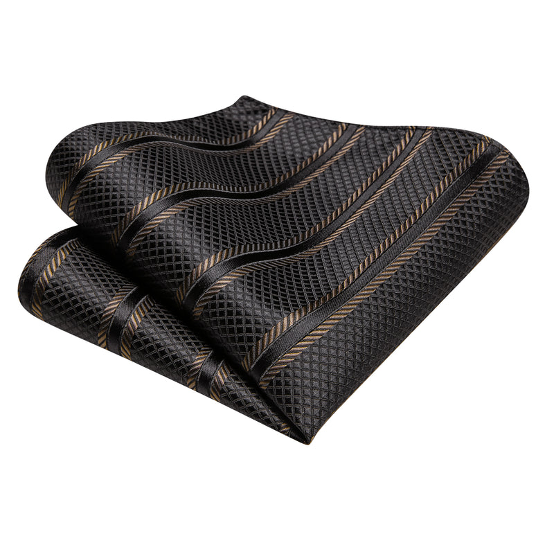 Black brown striped necktie set, view 7 - MRSLM