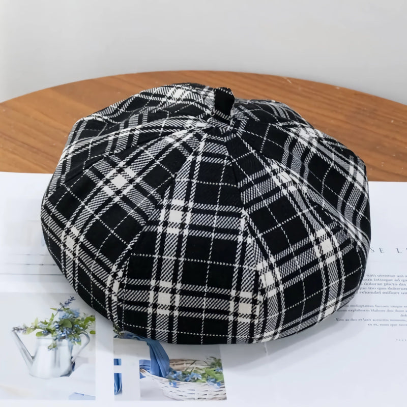 chic plaid winter beret, view 4 - MRSLM