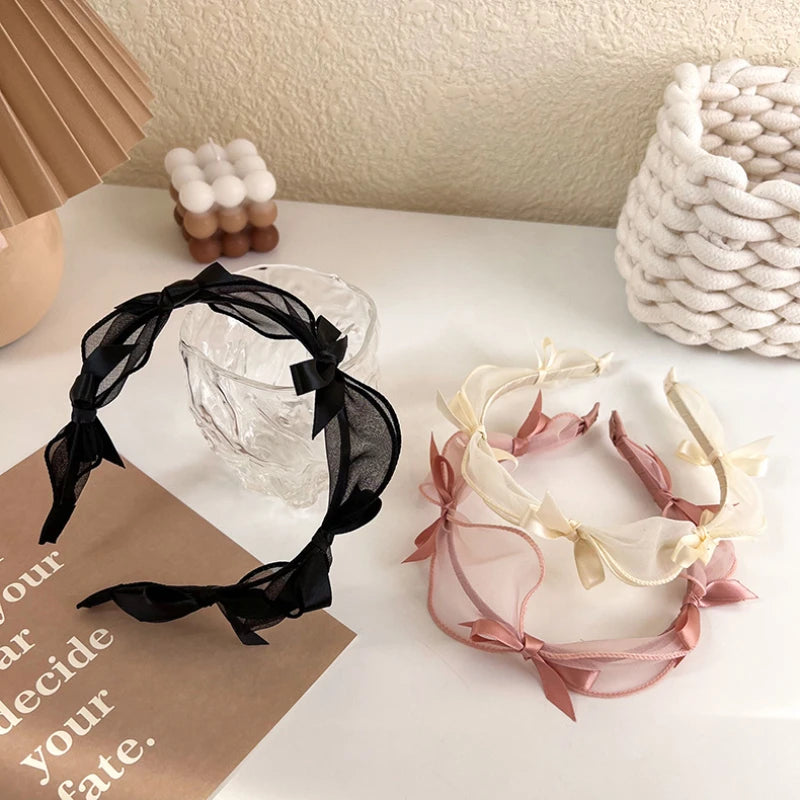 bow knot lace mesh headband, view 6 - MRSLM