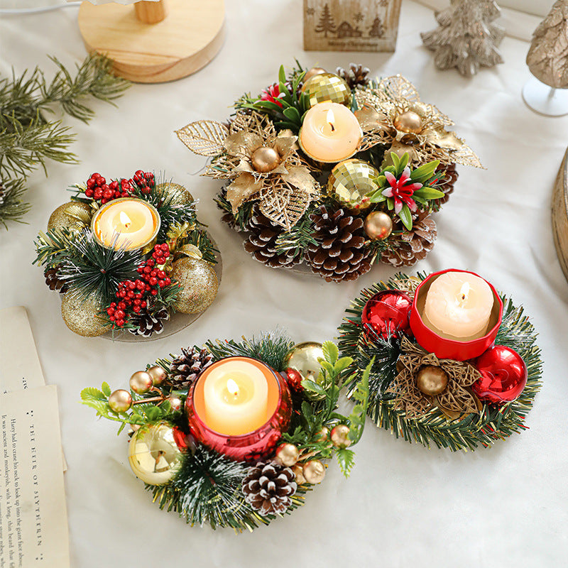 Christmas pinecone and berry candle holder wreath, view 9 - MRSLM