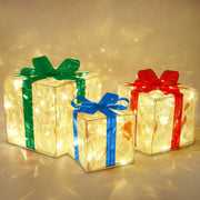 Light-up Christmas gift box decorations with bow, view 5 - MRSLM