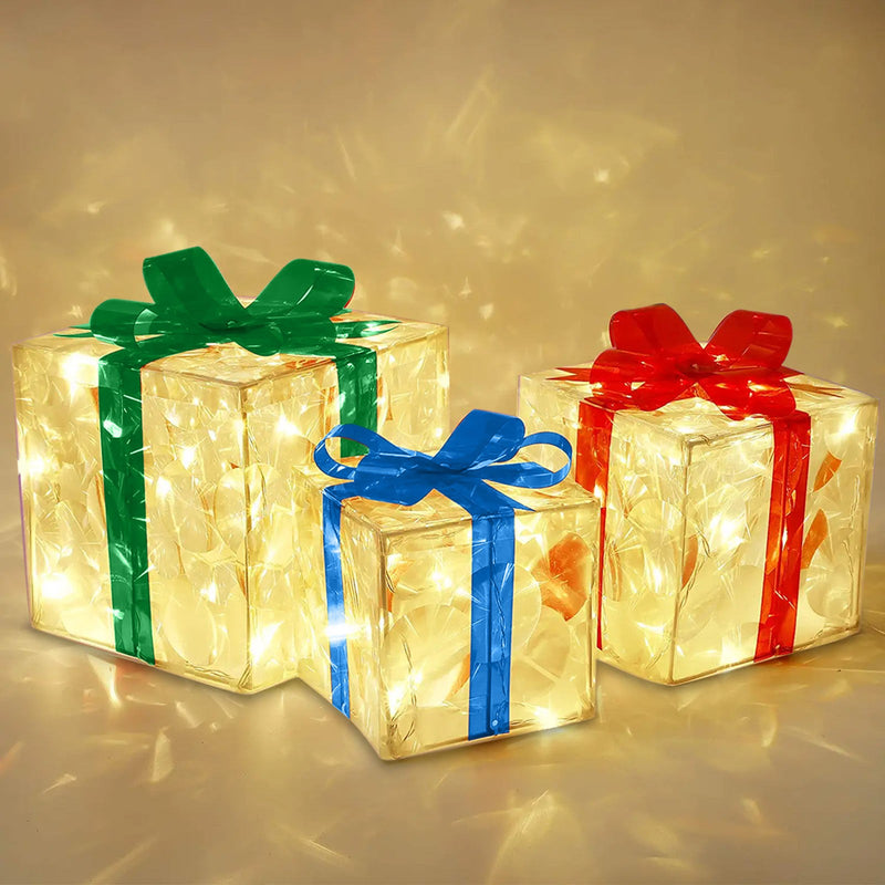 Light-up Christmas gift box decorations with bow, view 5 - MRSLM