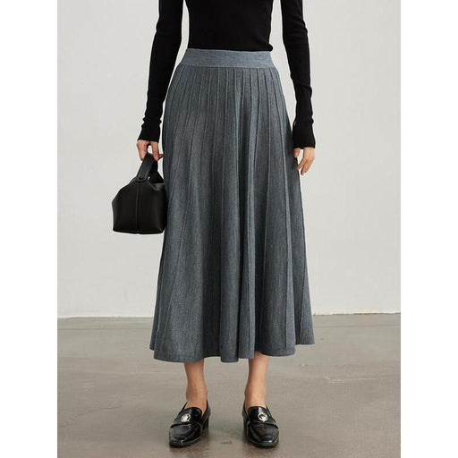 mid-calf pleated wool blend skirt, view 4 - MRSLM