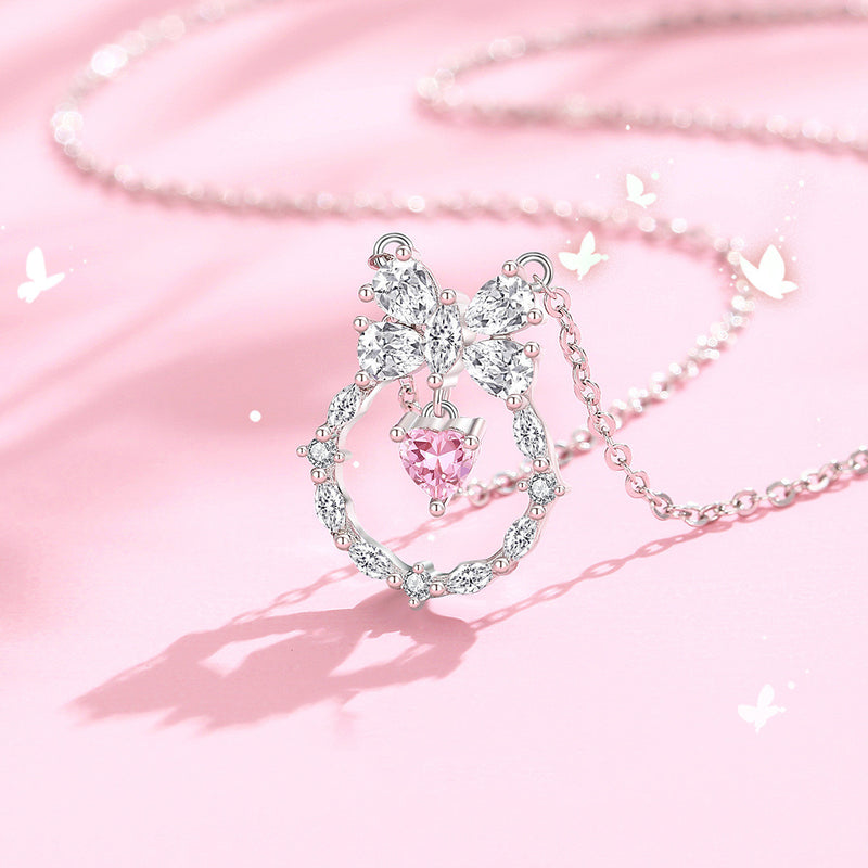 925 silver heart zircon pendant necklace, view 3 - MRSLM