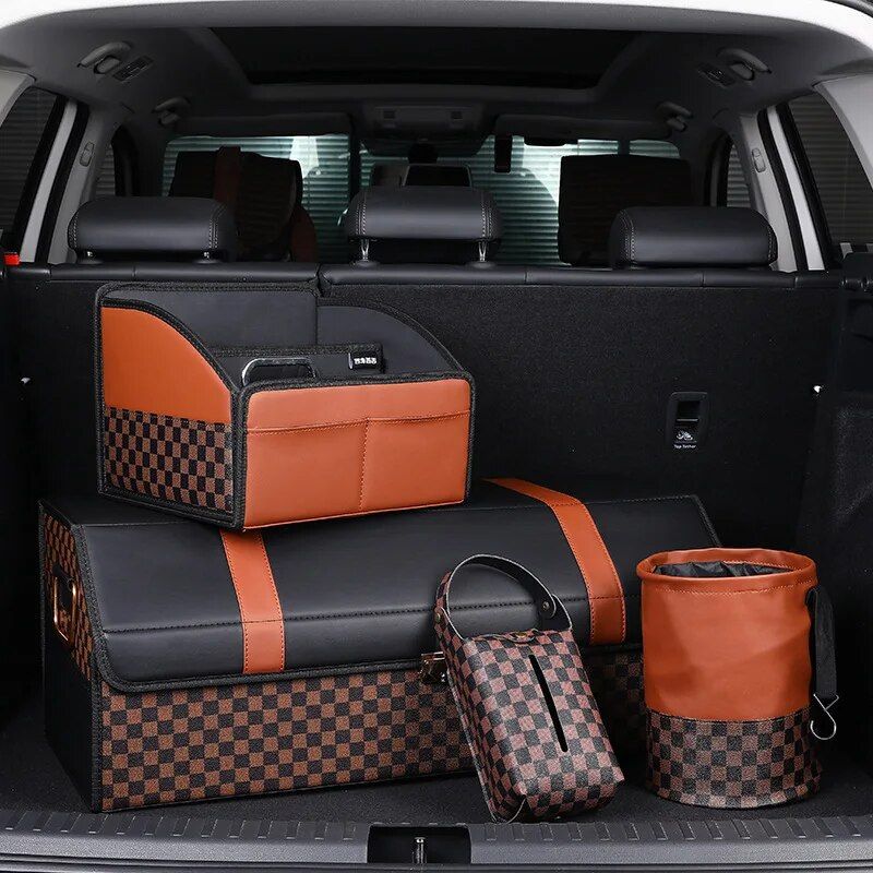 Foldable leather car trash can, view 4 - MRSLM