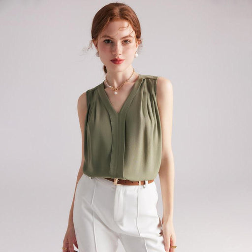 sleeveless v-neck silk blouse - MRSLM