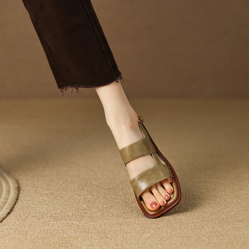 retro low heel leather sandals, view 7 - MRSLM