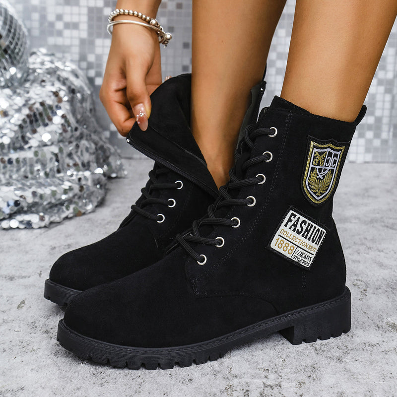 women's lace-up chunky heel boots, view 6 - MRSLM