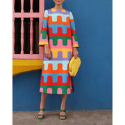 geometric print a-line dress, view 3 - MRSLM