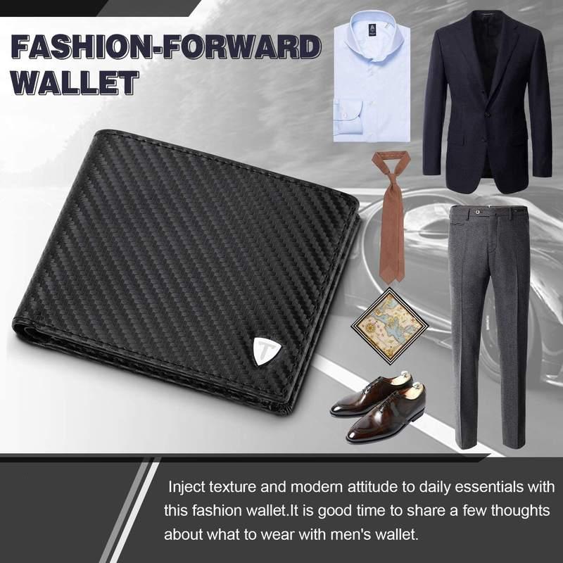 Men's carbon fiber leather bifold wallet, view 3 - MRSLM