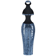 sequin halter long dress, view 4 - MRSLM