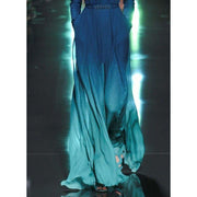 long sleeve v-neck gradient green dress with belt, view 2 - MRSLM