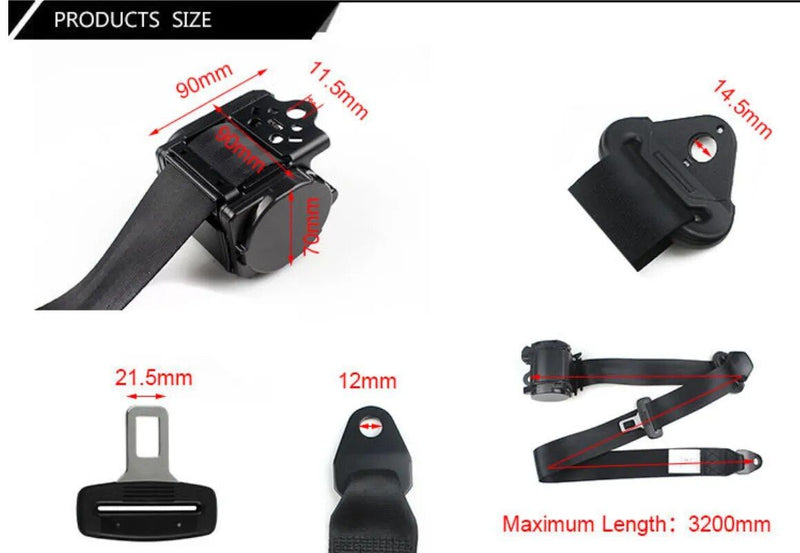 Universal 3-point retractable car seat belt, view 8 - MRSLM