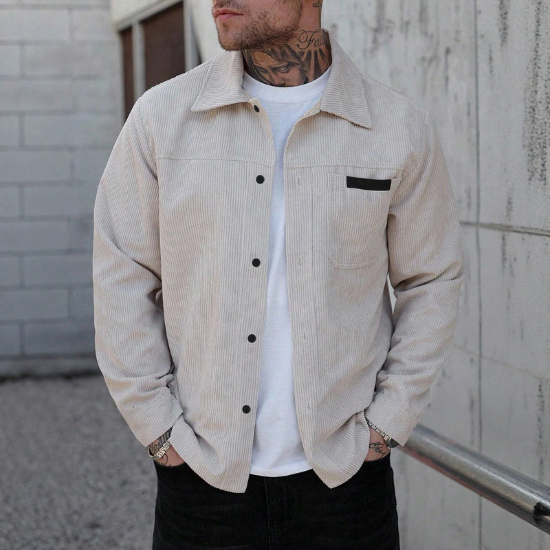 Men's apricot corduroy shirt jacket, view 2 - MRSLM