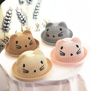 baby straw hat with cat ears, view 6 - MRSLM