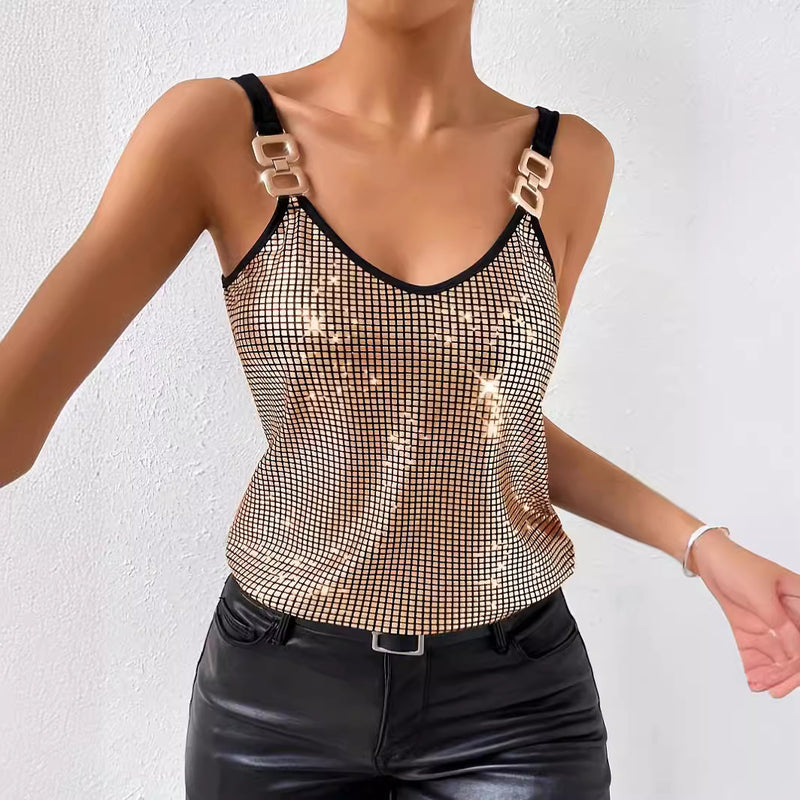 Sequined suspender chain vest top, view 4 - MRSLM