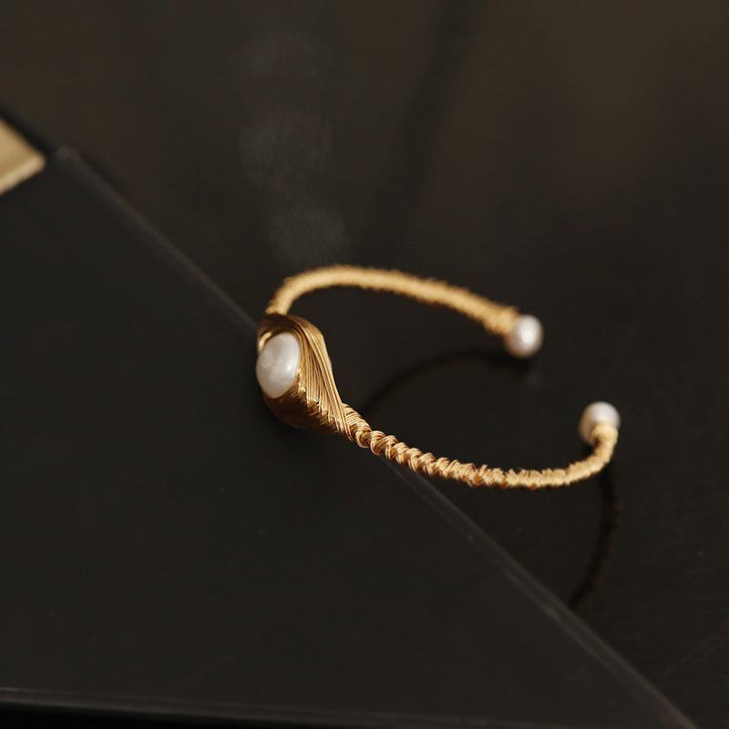 baroque pearl wire wound open bracelet, view 2 - MRSLM