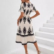 floral print puff sleeve wrap dress, view 4 - MRSLM