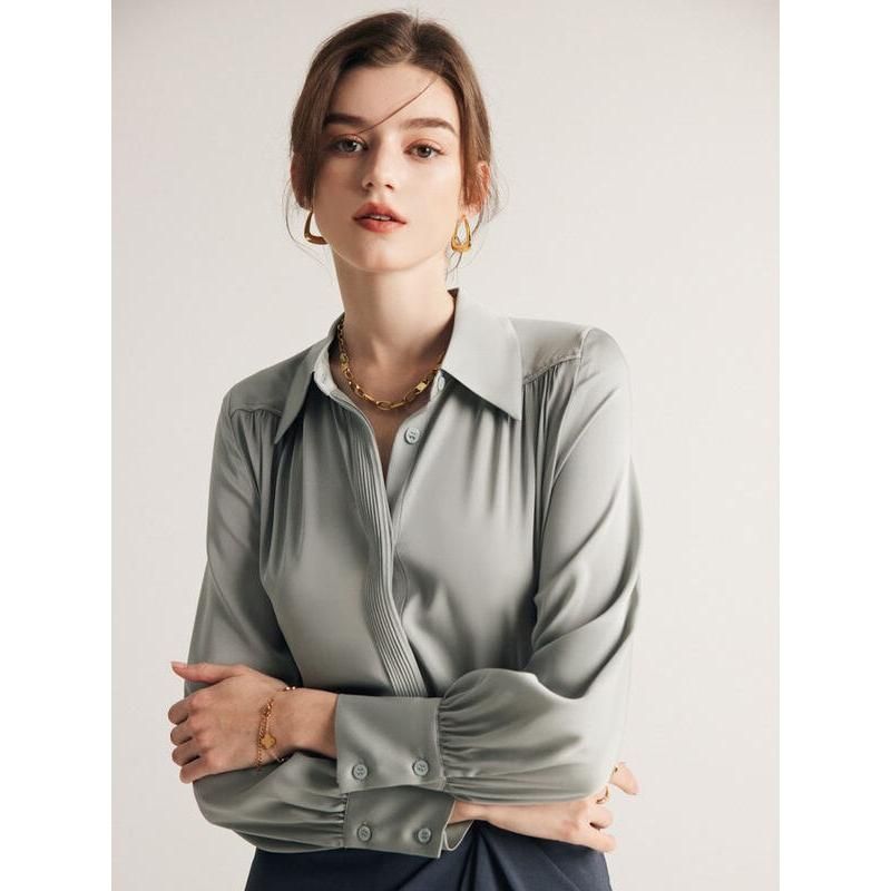 Long sleeve silk blouse for women, view 8 - MRSLM