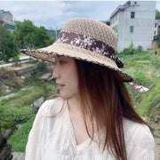 Elegant floral ribbon sun hat, view 8 - MRSLM