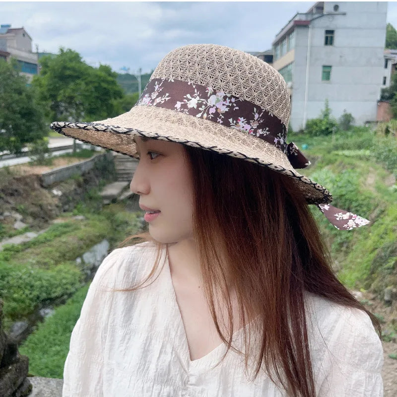 Elegant floral ribbon sun hat, view 8 - MRSLM