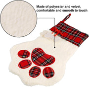 Buffalo plaid pet Christmas stocking with paw print, view 6 - MRSLM