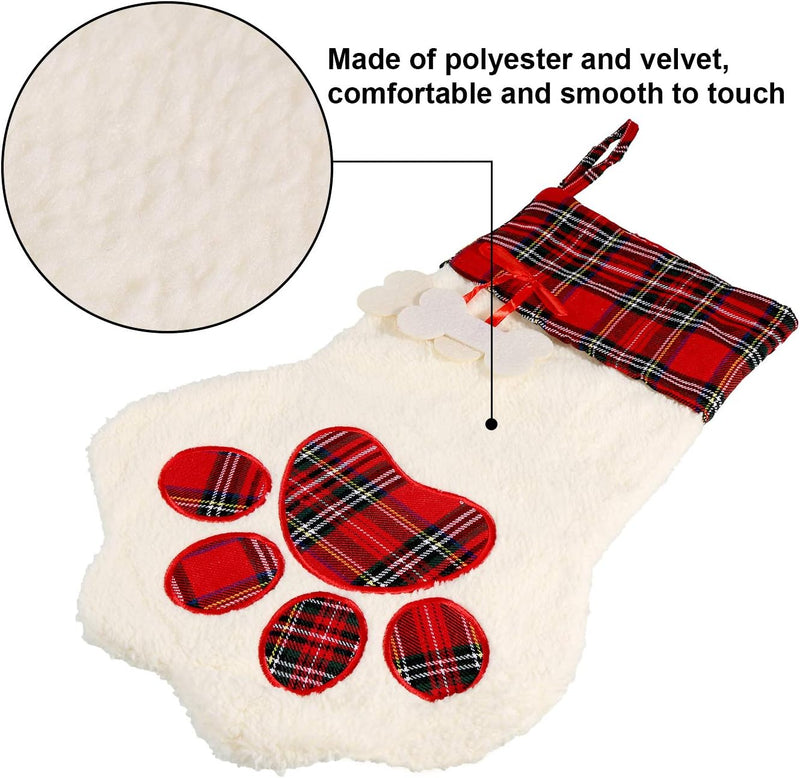 Buffalo plaid pet Christmas stocking with paw print, view 6 - MRSLM