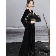 dark velvet lace splice dress, view 7 - MRSLM