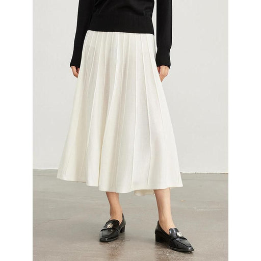 mid-calf pleated wool blend skirt, view 3 - MRSLM