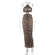women's leopard print halter backless dress, view 5 - MRSLM