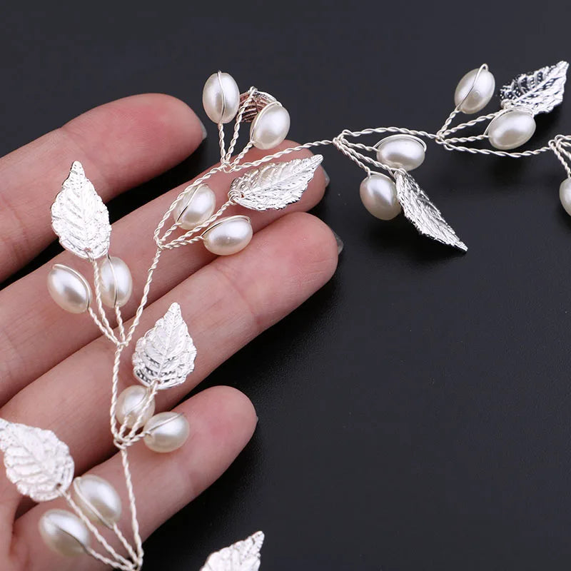 pearl flower leaf headband crown, view 9 - MRSLM