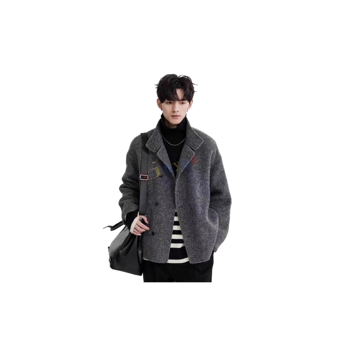Men's Gray Tweed-Look Short Coat