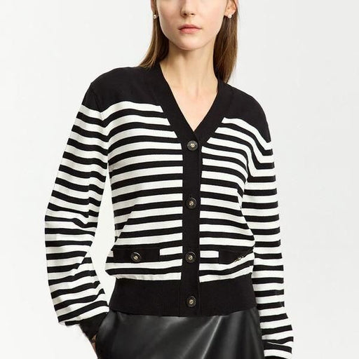 Striped V-neck cardigan, view 2 - MRSLM