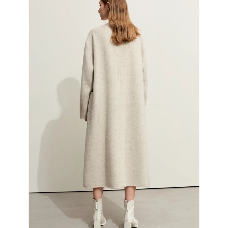 minimalist woolen long coat for women, view 8 - MRSLM
