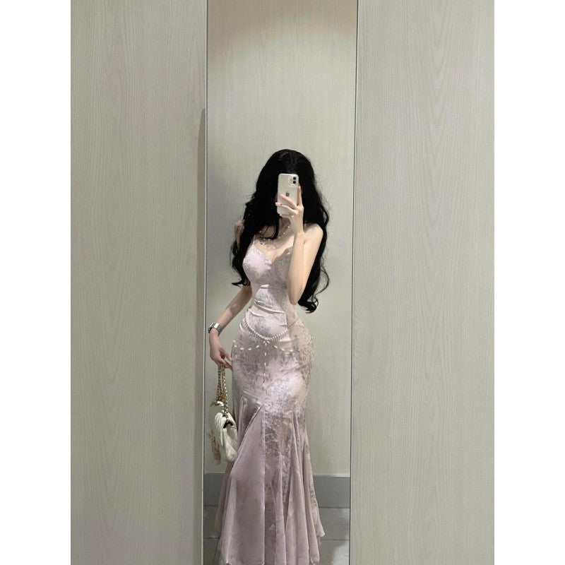 Slim fit floral fishtail dress, view 2 - MRSLM