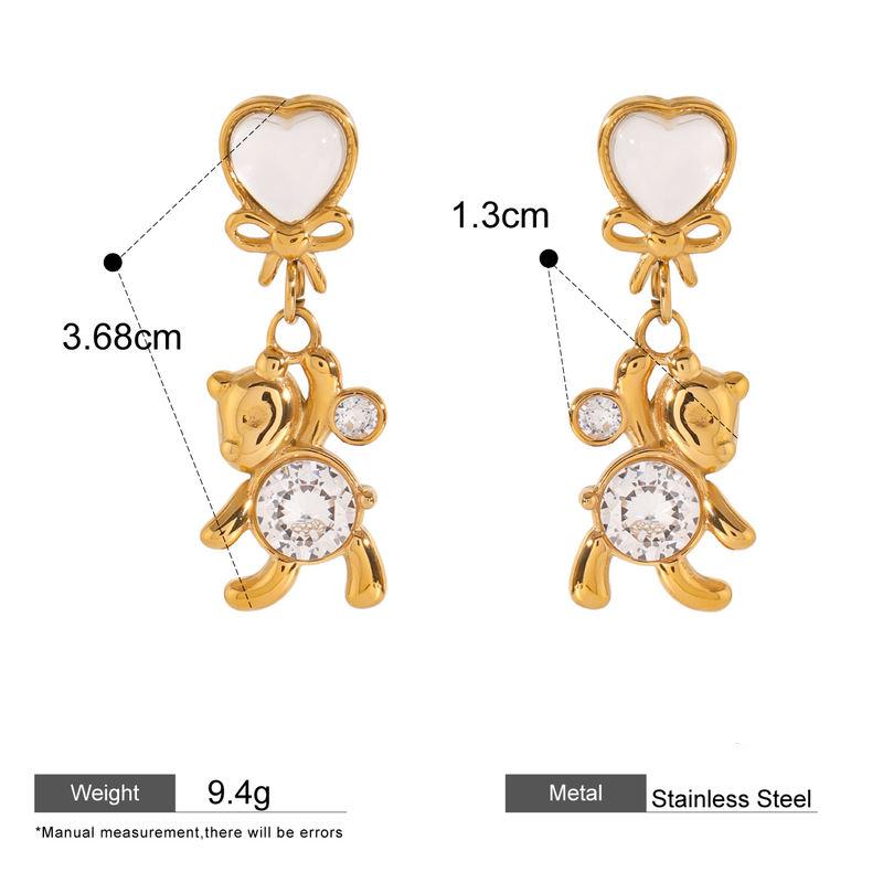 Gold plated panda earrings with cat's eye stone, view 2 - MRSLM