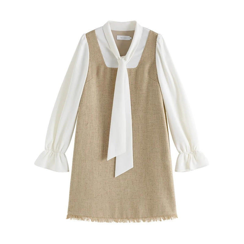Chic French style fake two-piece dress, view 8 - MRSLM