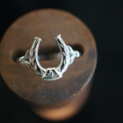 lucky horseshoe gold-plated silver ring, view 3 - MRSLM
