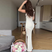 white sleeveless long dress, view 4 - MRSLM