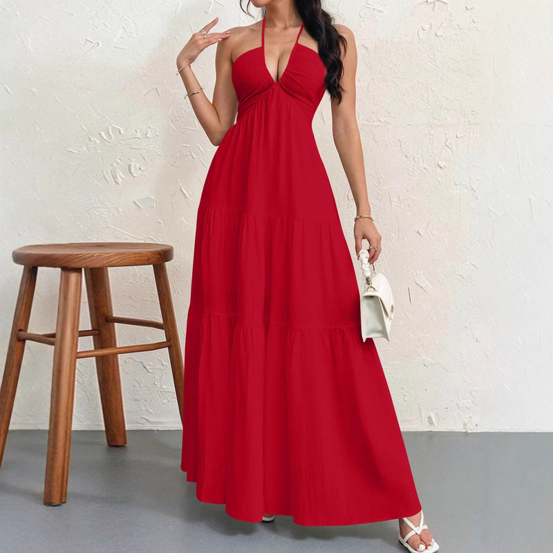 backless halterneck maxi dress, view 2 - MRSLM
